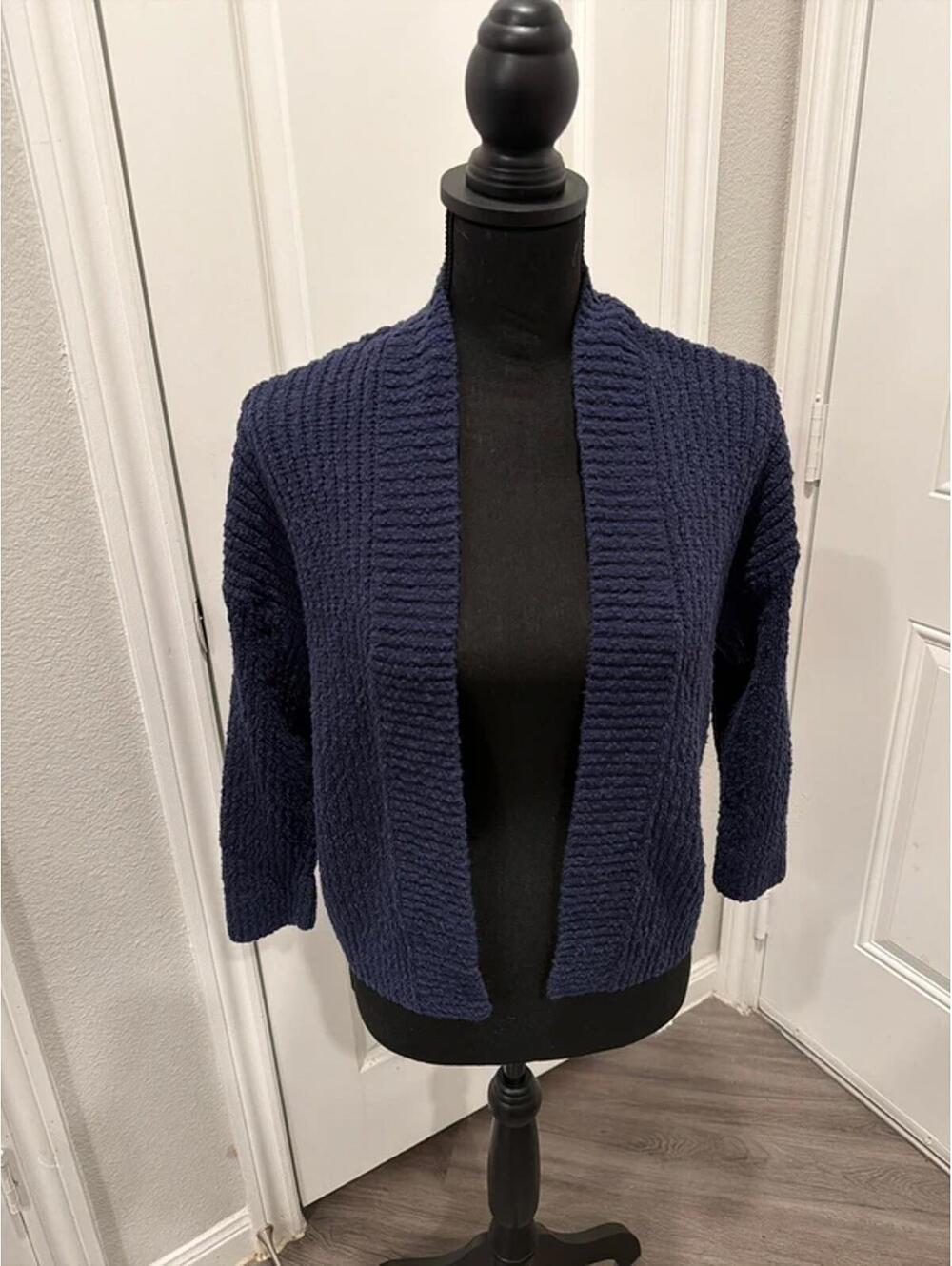 LOFT Navy Blue Chunky Knit Open Front Cardigan Sweater Size M